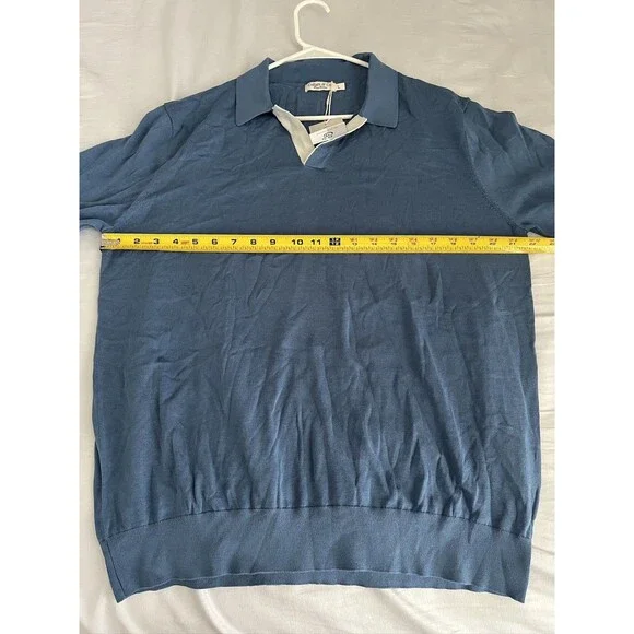 NEW Collars & Co Pure Cotton Polo Knit Navy Shirt Men's Large Short Sleeve Golf - Picture 5 of 6